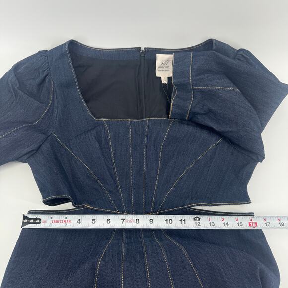 Cinq A Sept Indigo Lani Denim Mini Dress Sz 14 NWT Cut Out Waist - Picture 9 of 10